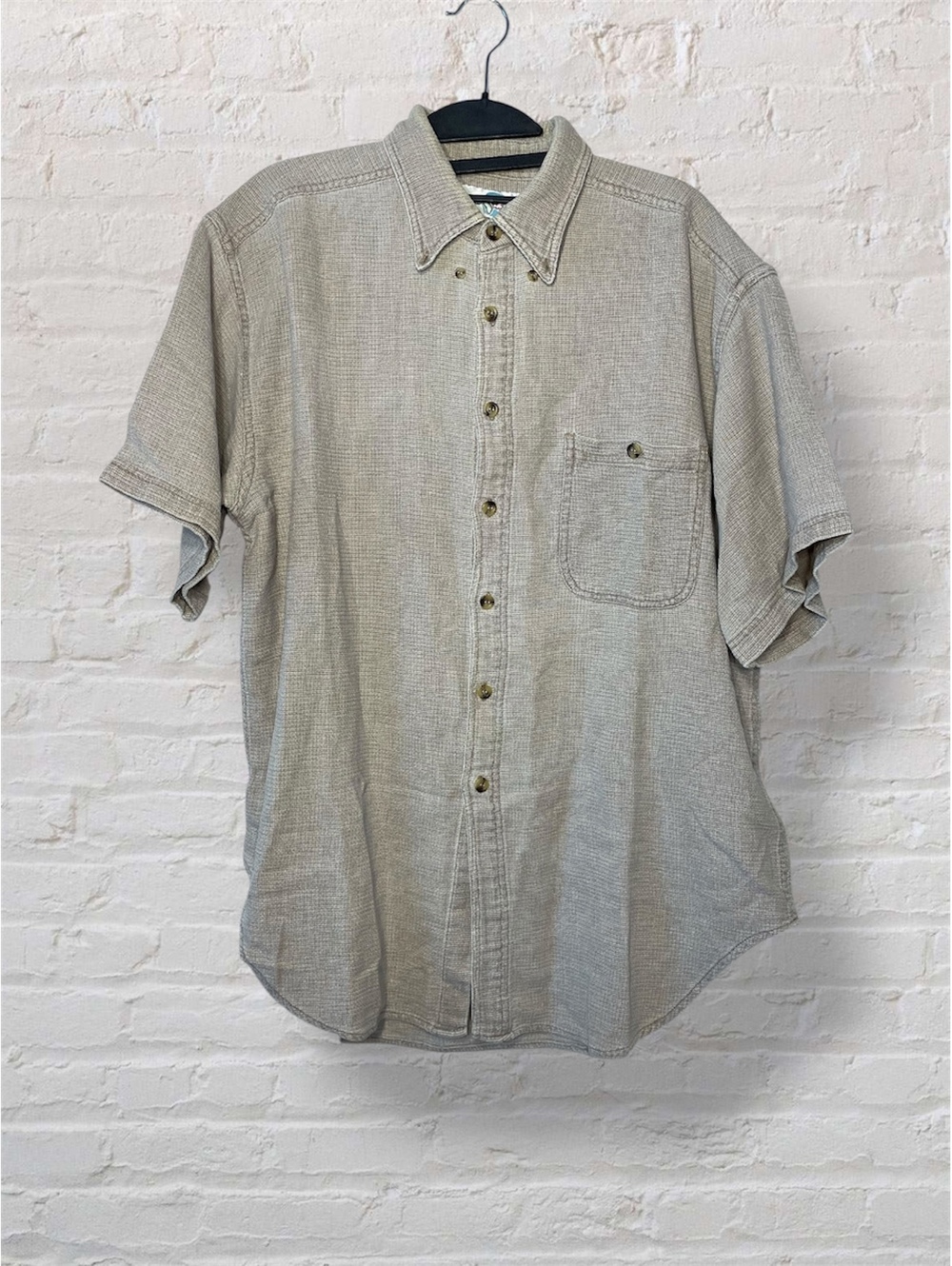 World Island Vintage Cotton Button Down Shirt • Coastal Old Money Tan Woven Top